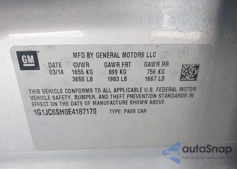 2014 Chevrolet Sonic Lt Auto from USA, damaged, VIN 1G1JC6SH0E4187170